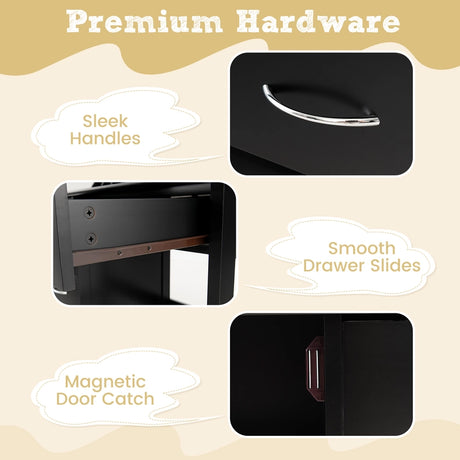 Kids Desk and Chair Set with HutchDrawer and Storage Cabinets-Black