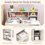 Kids Desk and Chair Set with Chair Hutch and 3-Layer Side Shelf-White