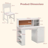 Kids Desk and Chair Set with Chair Hutch and 3-Layer Side Shelf-White