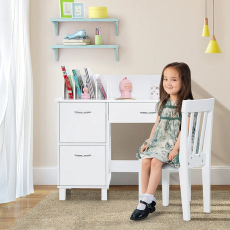 Kids Learning Desk &amp; Chair Set  for Bedroom &amp; Study Room-White