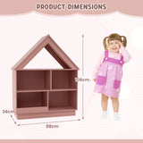 Kids Dollhouse Bookshelf with Anti-toppling Devices and 3-Tier Open Display Shelf for Toddlers-Pink