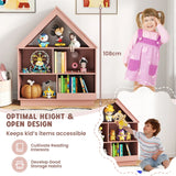 Kids Dollhouse Bookshelf with Anti-toppling Devices and 3-Tier Open Display Shelf for Toddlers-Pink