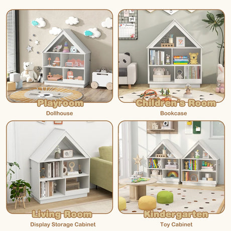 3-Tier House-Shaped Toy Storage Organizer with Open Shelves-White