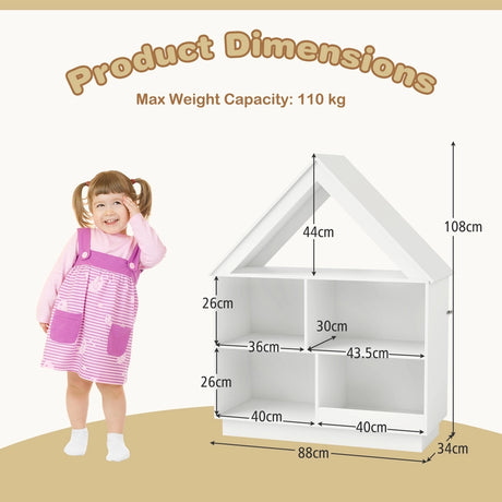 3-Tier House-Shaped Toy Storage Organizer with Open Shelves-White