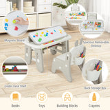Kids Table and Chair Set with Flip-Top Bookshelf-Gray