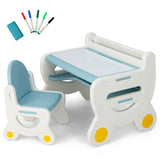 Children&#39;s seating group with height and tilt-adjustable table top, drawing table, blue