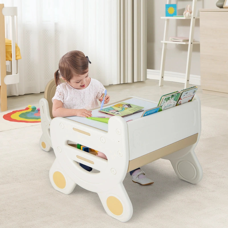 Children&#39;s seating group with height and tilt-adjustable table top, drawing table, brown