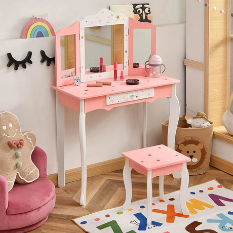Children&#39;s dressing table with a three-part mirror