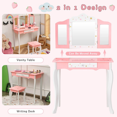 Children&#39;s dressing table with a three-part mirror