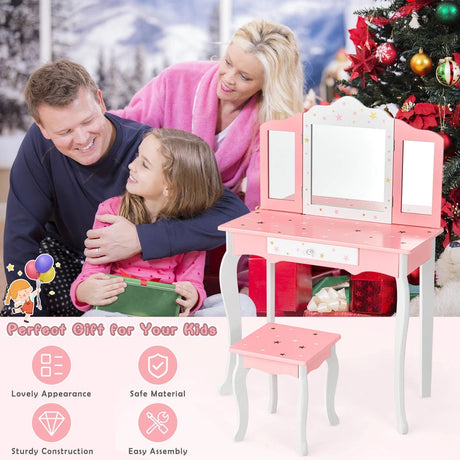 Children&#39;s dressing table with a three-part mirror