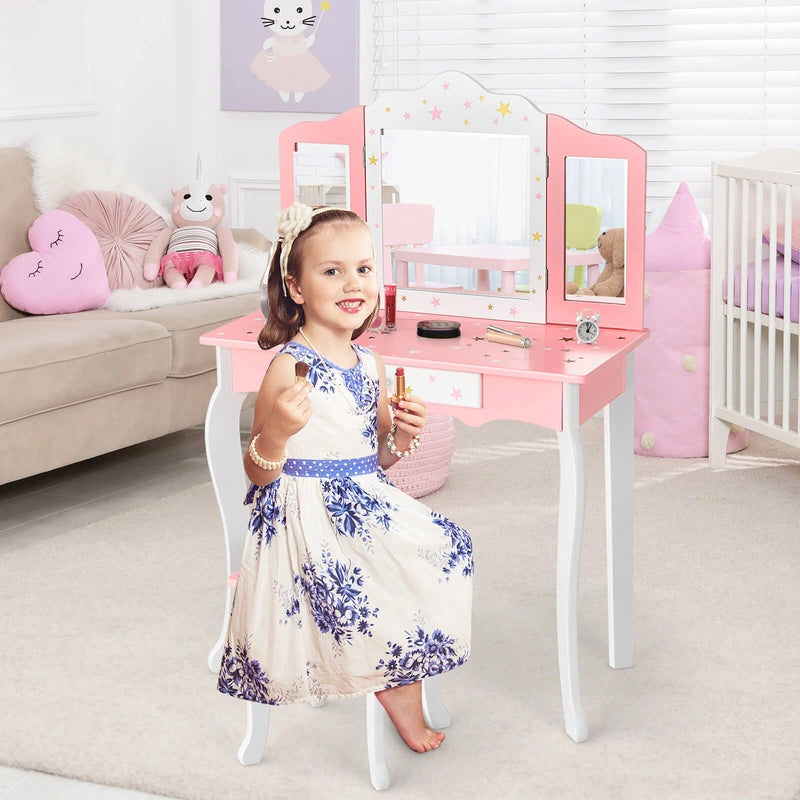 Children&#39;s dressing table with a three-part mirror