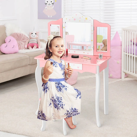 Children&#39;s dressing table with a three-part mirror