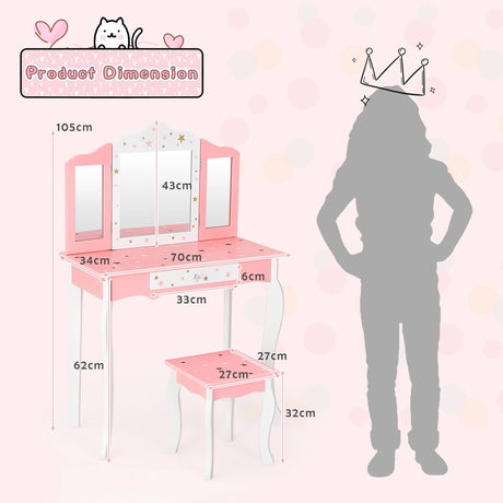 Children&#39;s dressing table with a three-part mirror