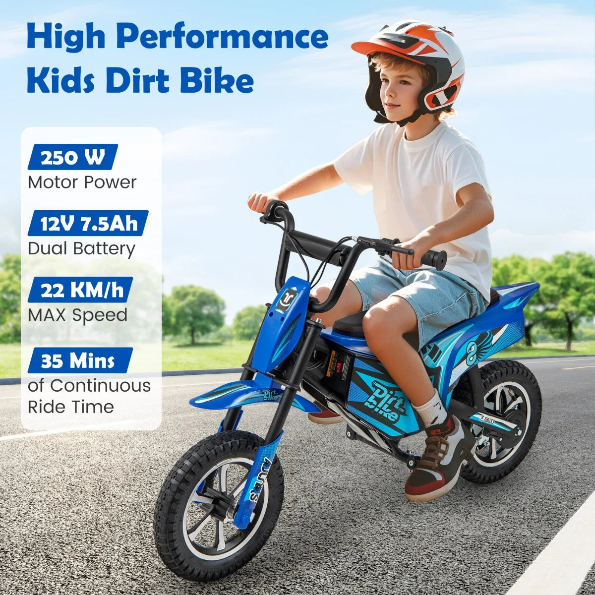 Kids Electric Motorcycle with  Double Battery and Pneumatic Tires-Navy