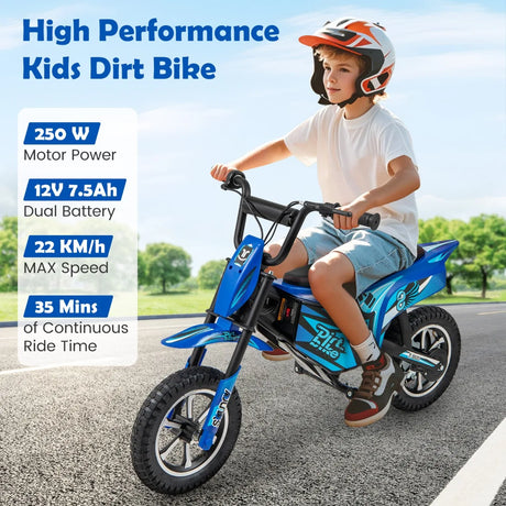 Kids Electric Motorcycle with  Double Battery and Pneumatic Tires-Navy
