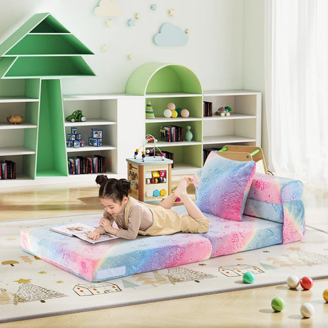 Kids Glow in the Dark Folding Sofa Bed Floor Mattress with Throw Pillow and Cover-Multicolor