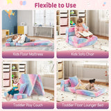 Kids Glow in the Dark Folding Sofa Bed Floor Mattress with Throw Pillow and Cover-Multicolor