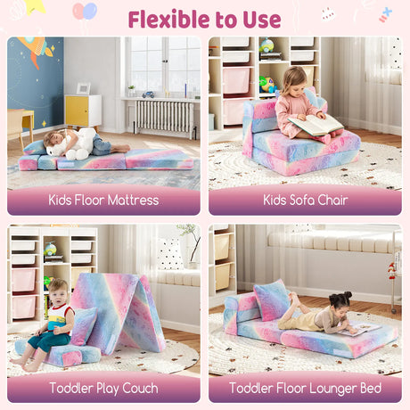 Kids Glow in the Dark Folding Sofa Bed Floor Mattress with Throw Pillow and Cover-Multicolor