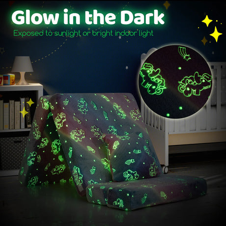 Kids Glow in the Dark Folding Sofa Bed Floor Mattress with Throw Pillow and Cover-Multicolor