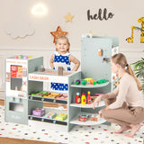Kids Grocery Store Playset Wooden Pretend Play Supermarket-Grey