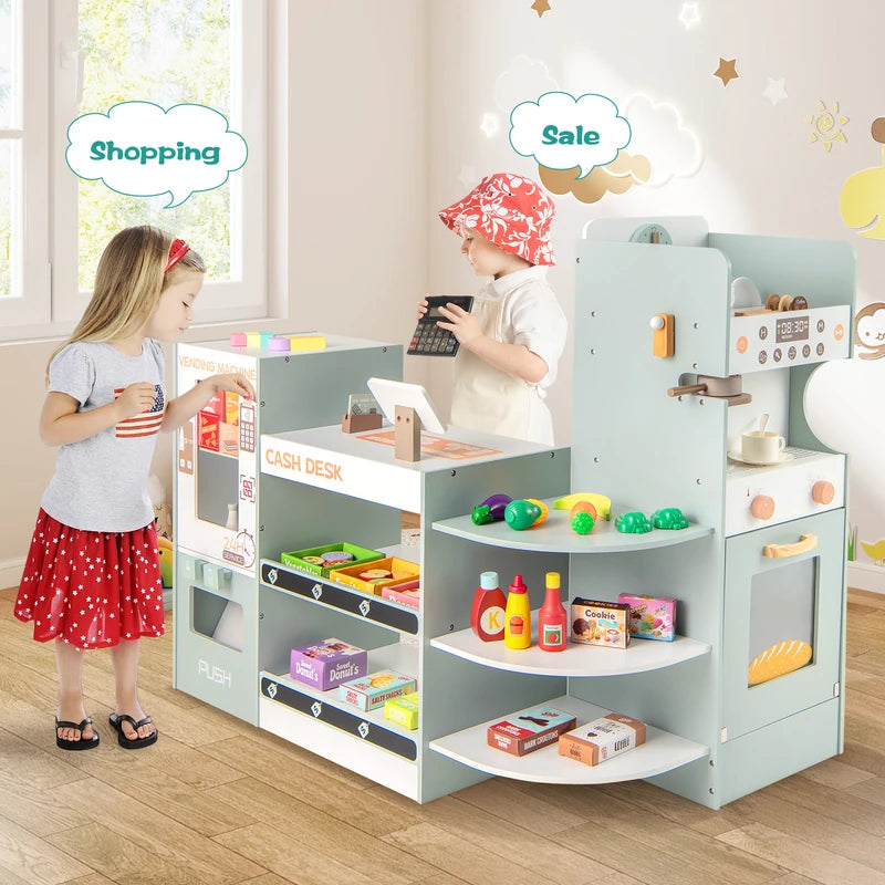 Kids Grocery Store Playset Wooden Pretend Play Supermarket-Grey