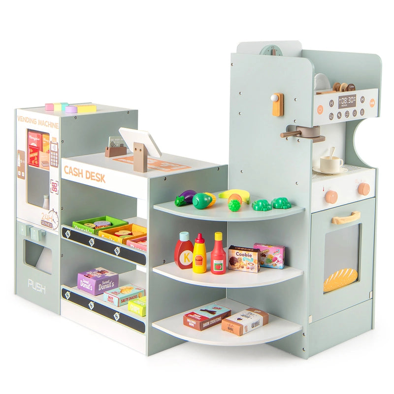 Kids Grocery Store Playset Wooden Pretend Play Supermarket-Grey