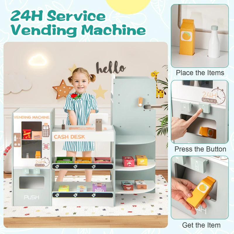 Kids Grocery Store Playset Wooden Pretend Play Supermarket-Grey