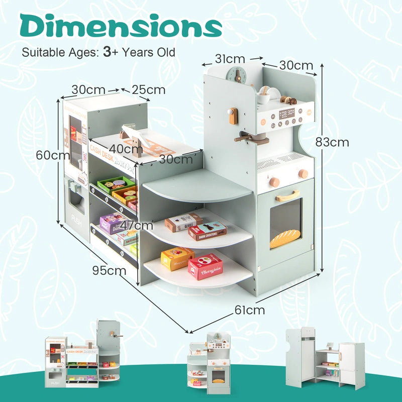 Kids Grocery Store Playset Wooden Pretend Play Supermarket-Grey