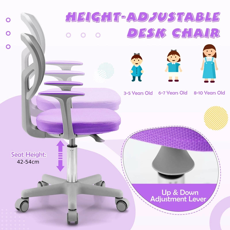 Children&#39;s desk chair, 360 rotatable, youth chair, 80-91.5 cm, height-adjustable, 54 x 50 x 80-91.5 cm, purple