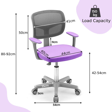 Children&#39;s desk chair, 360 rotatable, youth chair, 80-91.5 cm, height-adjustable, 54 x 50 x 80-91.5 cm, purple