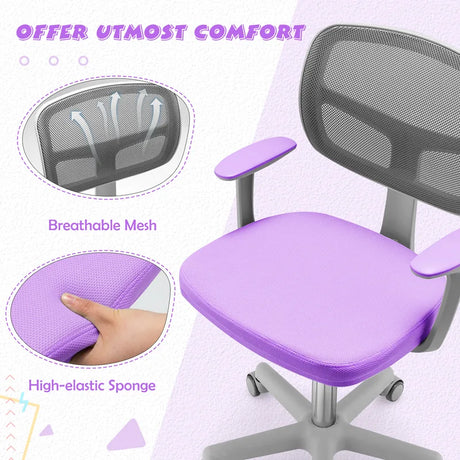 Children&#39;s desk chair, 360 rotatable, youth chair, 80-91.5 cm, height-adjustable, 54 x 50 x 80-91.5 cm, purple