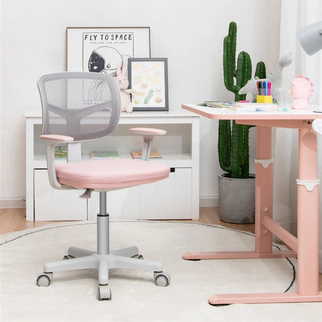 Children&#39;s Computer Chair with Adjustable Height &amp; Self-Locking Wheels for 3-10 yrs. Children Pink