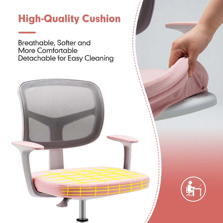 Children&#39;s Computer Chair with Adjustable Height &amp; Self-Locking Wheels for 3-10 yrs. Children Pink