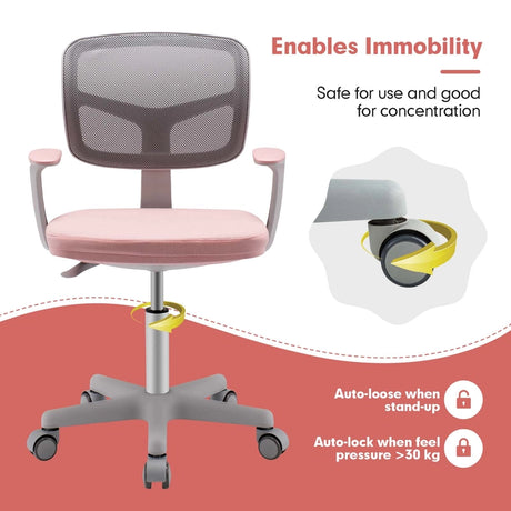 Children&#39;s Computer Chair with Adjustable Height &amp; Self-Locking Wheels for 3-10 yrs. Children Pink