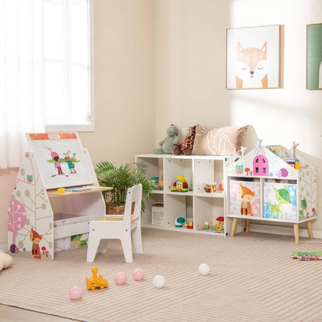 Kids House-shaped Bookshelf with 2 Storage Bins for Kids Room Playroom-White