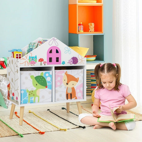 Kids House-shaped Bookshelf with 2 Storage Bins for Kids Room Playroom-White