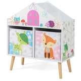 Kids House-shaped Bookshelf with 2 Storage Bins for Kids Room Playroom-White