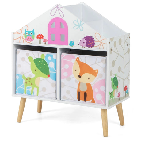 Kids House-shaped Bookshelf with 2 Storage Bins for Kids Room Playroom-White