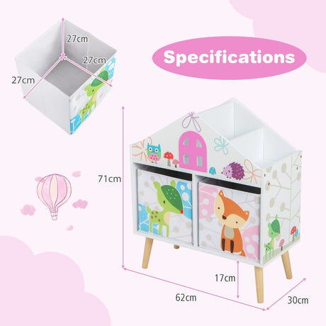 Kids House-shaped Bookshelf with 2 Storage Bins for Kids Room Playroom-White