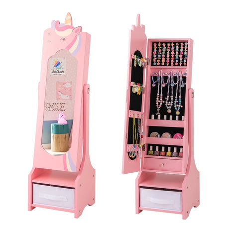 Kids Jewelry Armoire Cabinet with Storage and 2 Tilt Angles-Pink