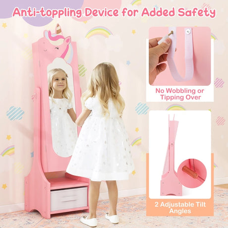 Kids Jewelry Armoire Cabinet with Storage and 2 Tilt Angles-Pink