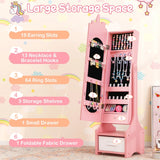 Kids Jewelry Armoire Cabinet with Storage and 2 Tilt Angles-Pink
