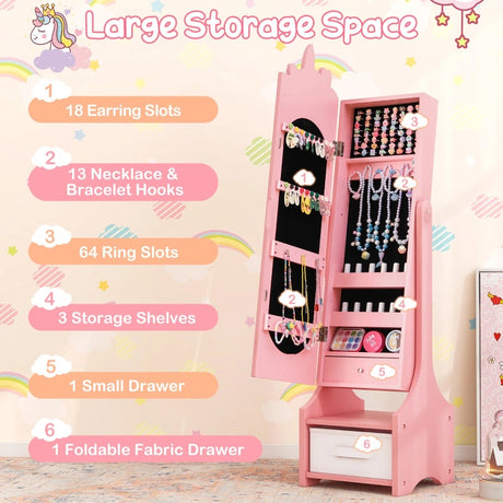 Kids Jewelry Armoire Cabinet with Storage and 2 Tilt Angles-Pink