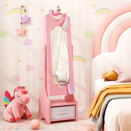 Kids Jewelry Armoire Cabinet with Storage and 2 Tilt Angles-Pink