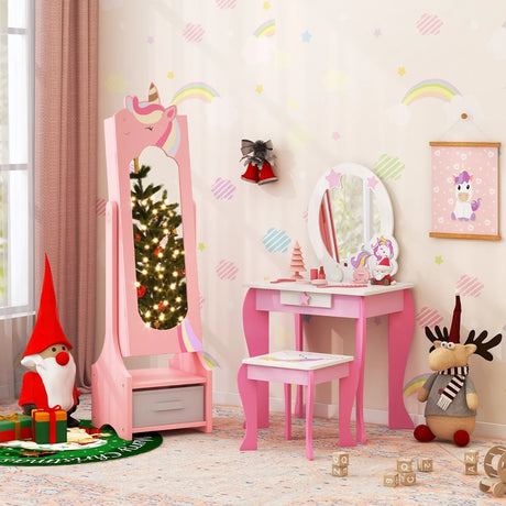 Kids Jewelry Armoire Cabinet with Storage and 2 Tilt Angles-Pink