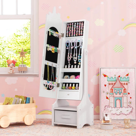 Kids Jewelry Armoire Cabinet with Storage and 2 Tilt Angles-White