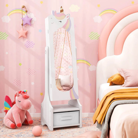 Kids Jewelry Armoire Cabinet with Storage and 2 Tilt Angles-White
