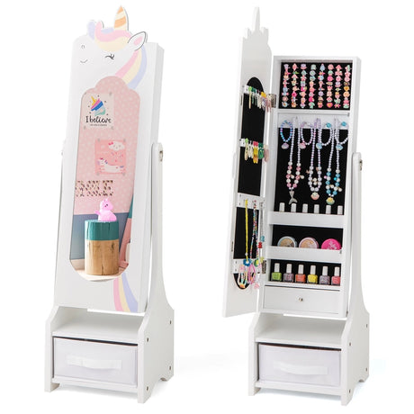 Kids Jewelry Armoire Cabinet with Storage and 2 Tilt Angles-White