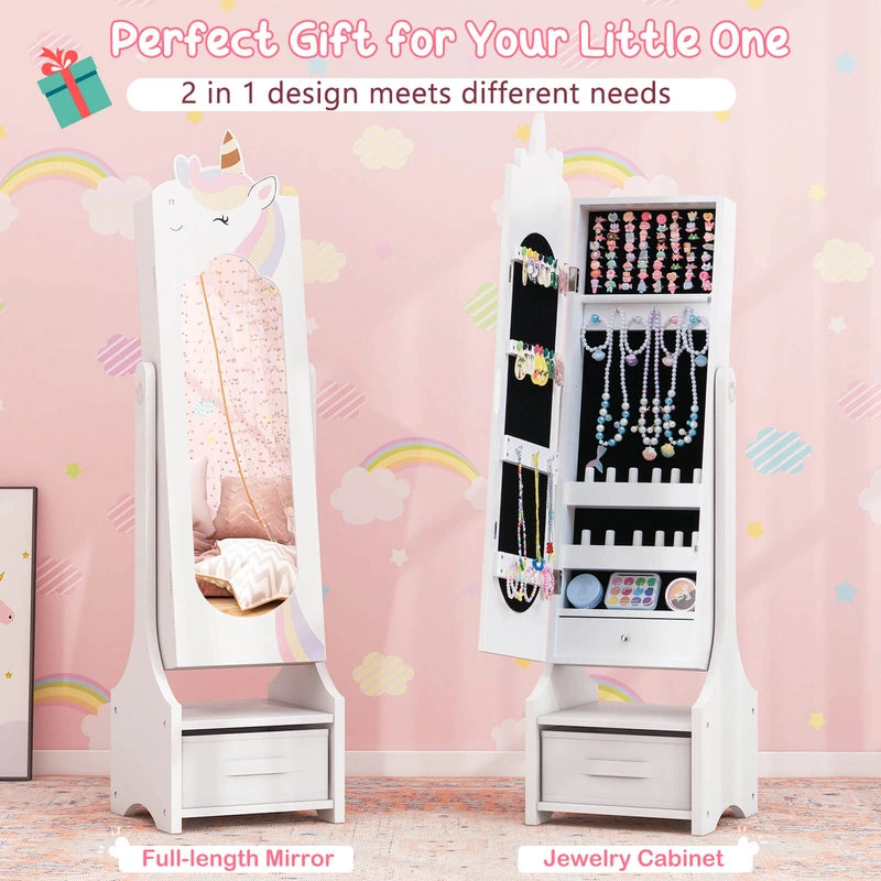 Kids Jewelry Armoire Cabinet with Storage and 2 Tilt Angles-White