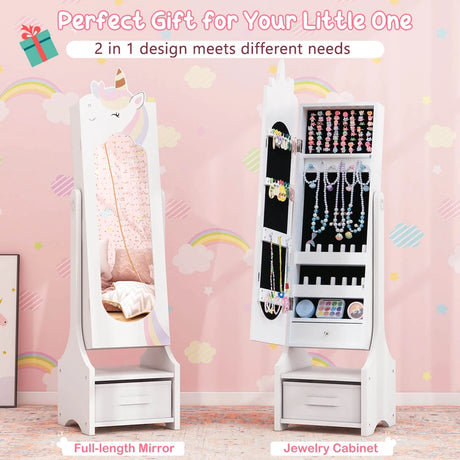 Kids Jewelry Armoire Cabinet with Storage and 2 Tilt Angles-White